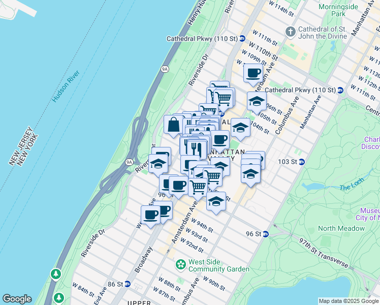 map of restaurants, bars, coffee shops, grocery stores, and more near in New York