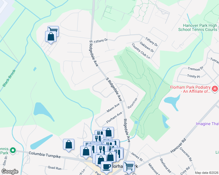 map of restaurants, bars, coffee shops, grocery stores, and more near 9 Kimberly Court in East Hanover