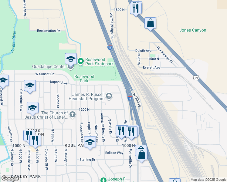 map of restaurants, bars, coffee shops, grocery stores, and more near 1032 Tally Ho Street in Salt Lake City