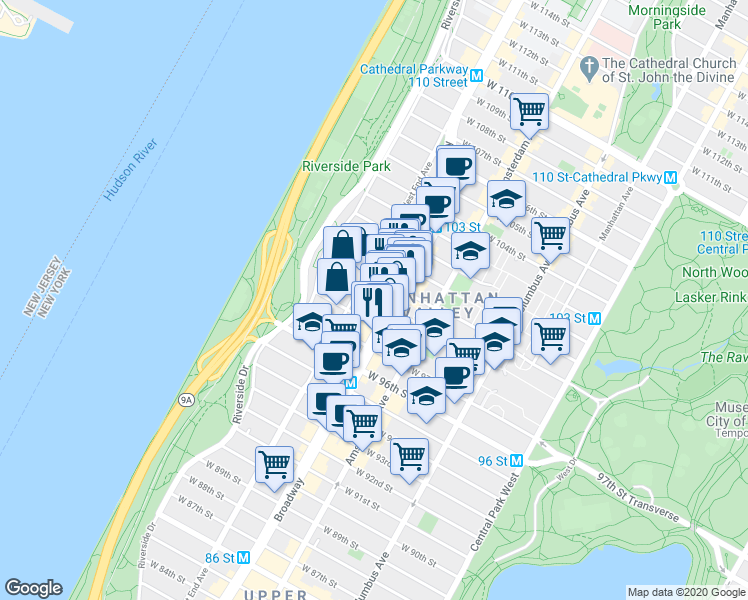 map of restaurants, bars, coffee shops, grocery stores, and more near in New York