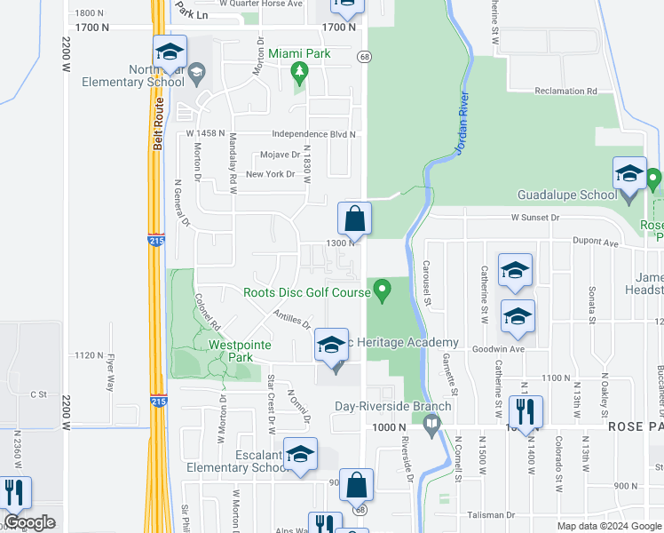 map of restaurants, bars, coffee shops, grocery stores, and more near 1266 Forbes Park Way in Salt Lake City