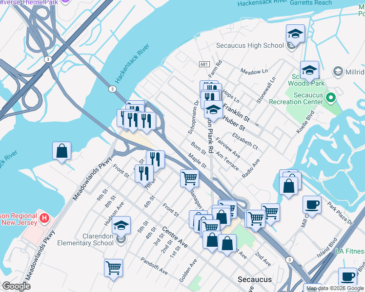 map of restaurants, bars, coffee shops, grocery stores, and more near 292 Maple Street in Secaucus