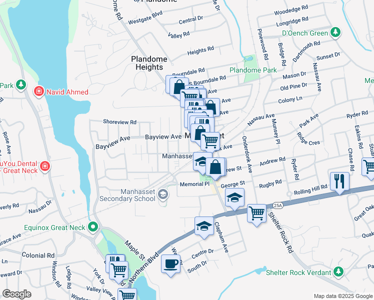 map of restaurants, bars, coffee shops, grocery stores, and more near 31 Hillside Avenue in Manhasset