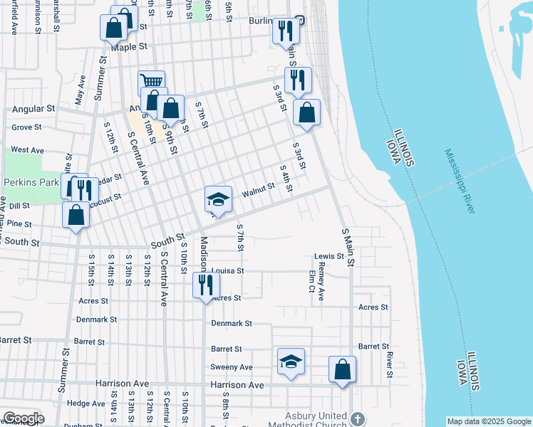 map of restaurants, bars, coffee shops, grocery stores, and more near 513 South Street in Burlington