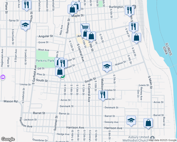 map of restaurants, bars, coffee shops, grocery stores, and more near 1014 South Central Avenue in Burlington
