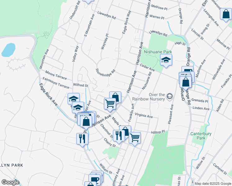 map of restaurants, bars, coffee shops, grocery stores, and more near 14 Wilfred Street in Montclair
