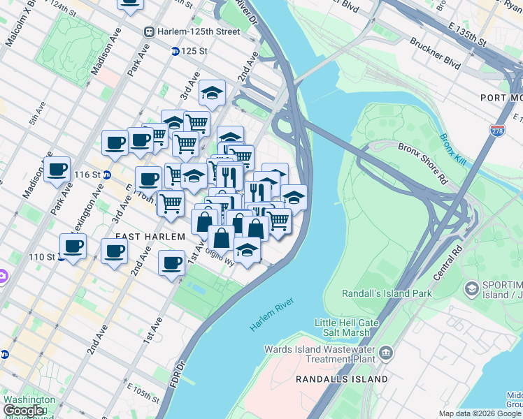 map of restaurants, bars, coffee shops, grocery stores, and more near in New York