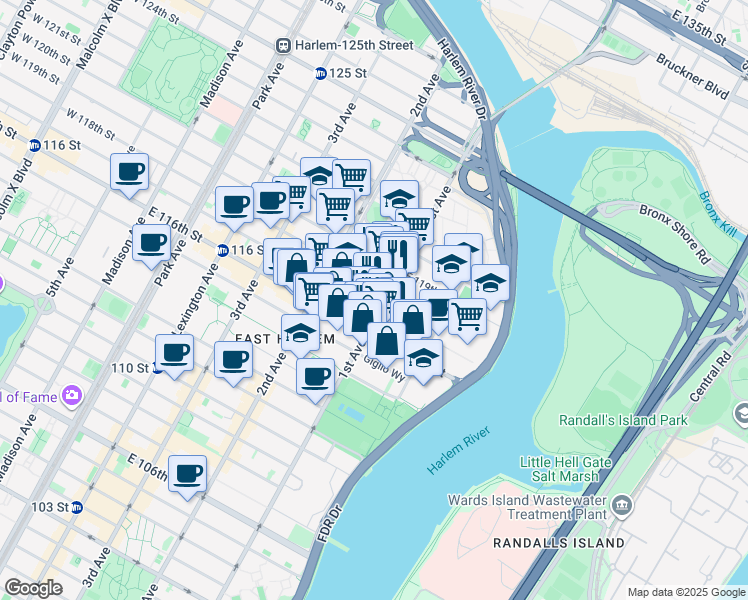 map of restaurants, bars, coffee shops, grocery stores, and more near in New York