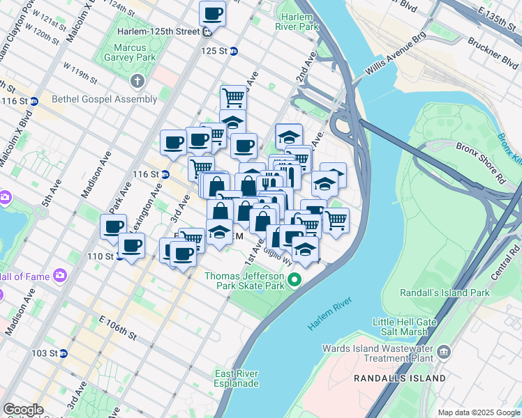 map of restaurants, bars, coffee shops, grocery stores, and more near in New York