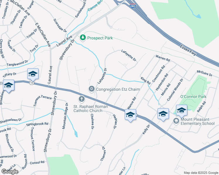 map of restaurants, bars, coffee shops, grocery stores, and more near 369 East Mount Pleasant Avenue in Livingston