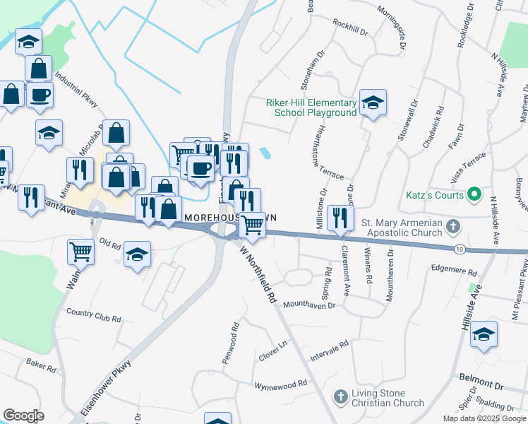 map of restaurants, bars, coffee shops, grocery stores, and more near 290 West Mount Pleasant Avenue in Livingston