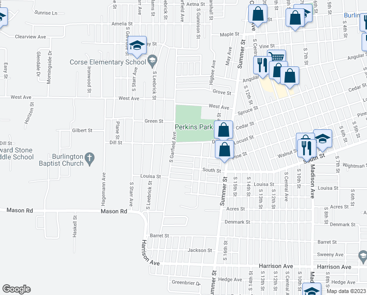 map of restaurants, bars, coffee shops, grocery stores, and more near 1739 Dill Street in Burlington