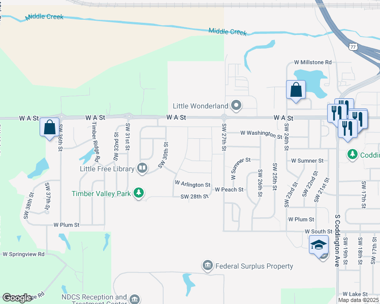 map of restaurants, bars, coffee shops, grocery stores, and more near 1640 Southwest Derek Avenue in Lincoln