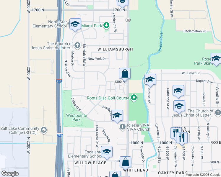 map of restaurants, bars, coffee shops, grocery stores, and more near 1790 West Trafalga Way in Salt Lake City