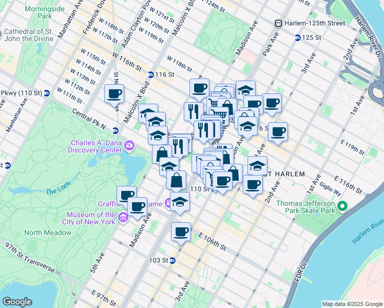 map of restaurants, bars, coffee shops, grocery stores, and more near in New York