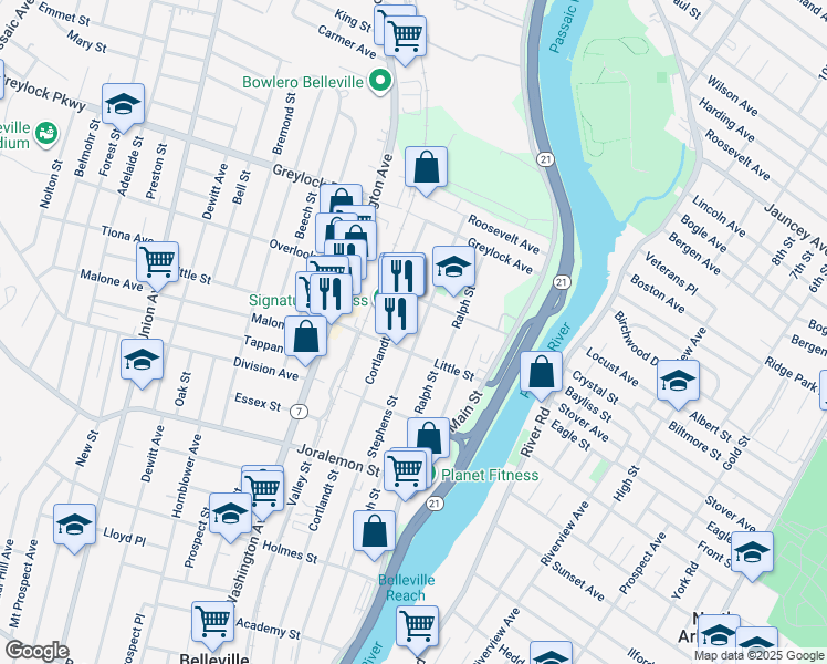 map of restaurants, bars, coffee shops, grocery stores, and more near 385 Stephens Street in Belleville
