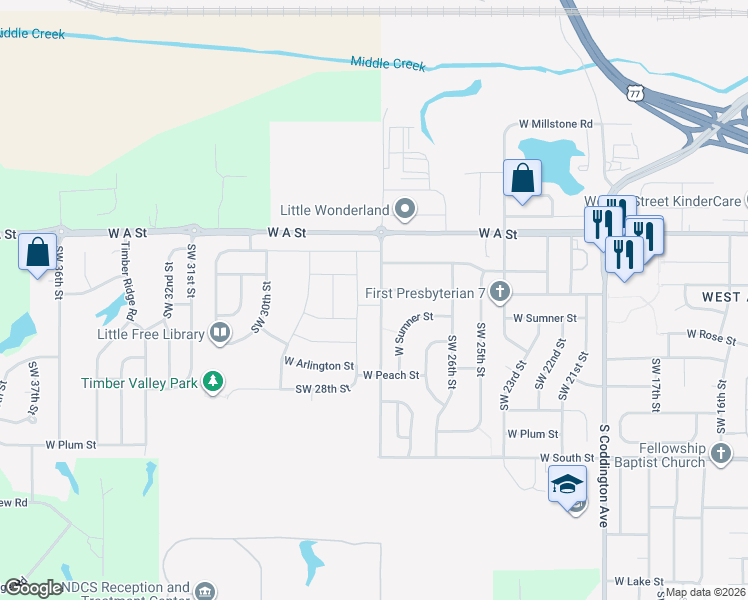 map of restaurants, bars, coffee shops, grocery stores, and more near 2700 West Shane Drive in Lincoln