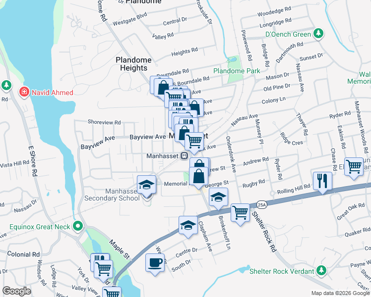 map of restaurants, bars, coffee shops, grocery stores, and more near 321 Plandome Road in Manhasset