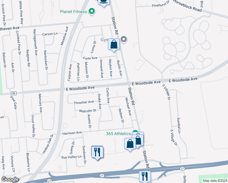 map of restaurants, bars, coffee shops, grocery stores, and more near 6 Megan Court in Bellport