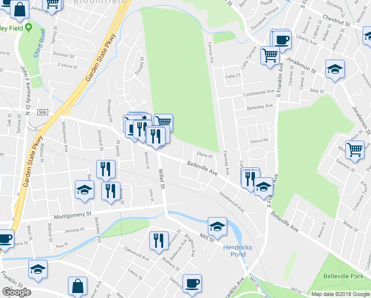 map of restaurants, bars, coffee shops, grocery stores, and more near 24 Pleasant Avenue in Belleville