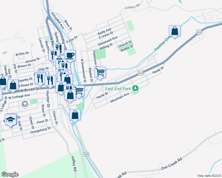 map of restaurants, bars, coffee shops, grocery stores, and more near 429 Hazle Street in Tamaqua