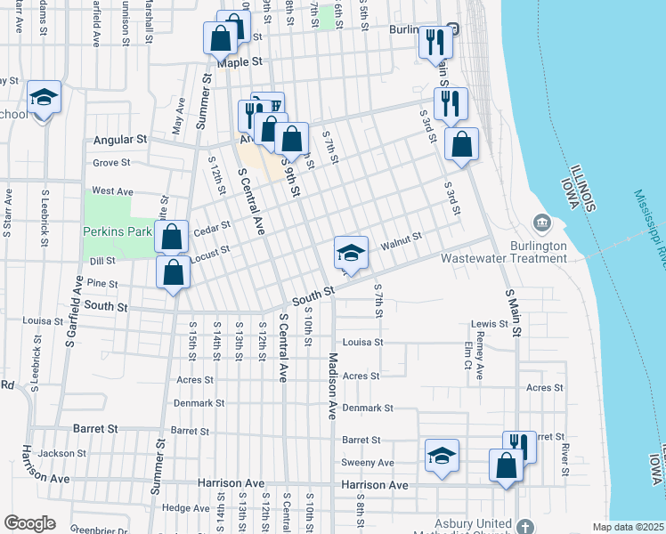 map of restaurants, bars, coffee shops, grocery stores, and more near 800 South Street in Burlington