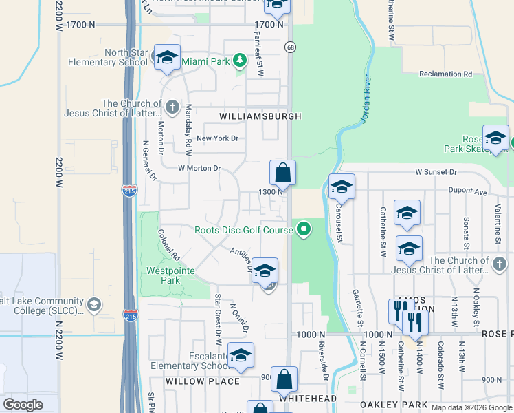 map of restaurants, bars, coffee shops, grocery stores, and more near 1266 Forbes Park Way in Salt Lake City