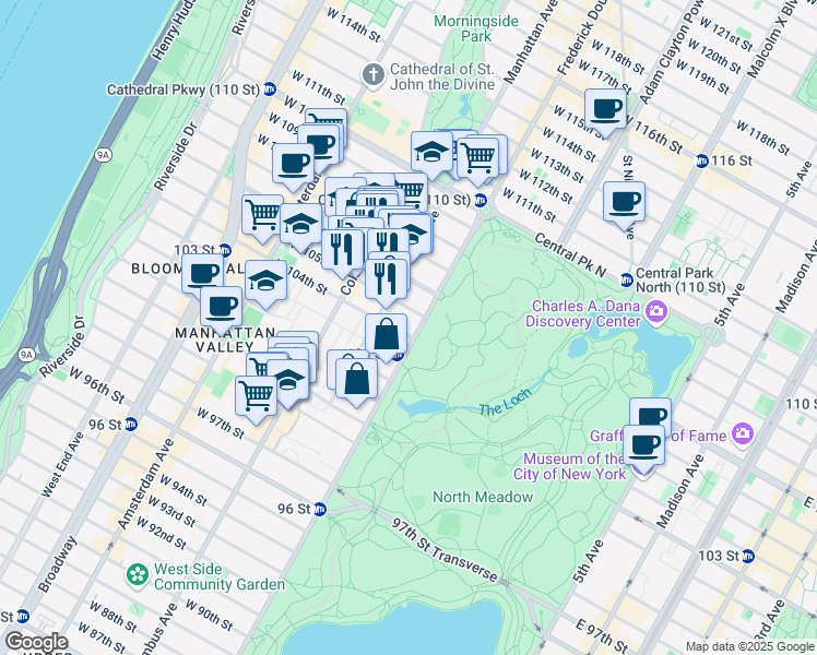 map of restaurants, bars, coffee shops, grocery stores, and more near in New York