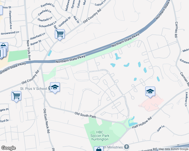 map of restaurants, bars, coffee shops, grocery stores, and more near 467 Florencia Place in Melville