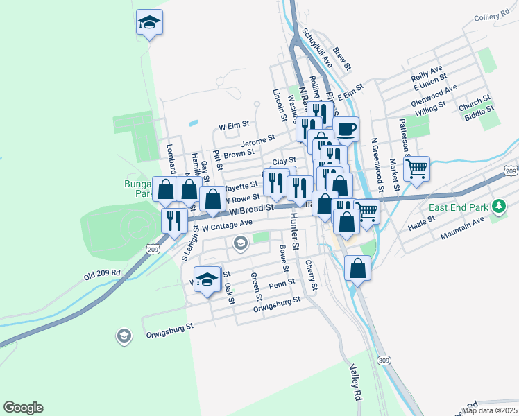map of restaurants, bars, coffee shops, grocery stores, and more near West Broad Street in Tamaqua
