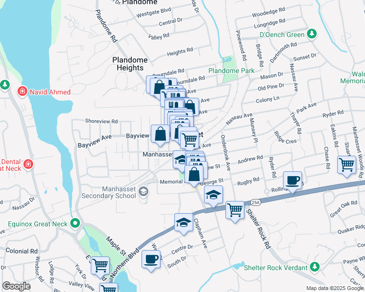 map of restaurants, bars, coffee shops, grocery stores, and more near 321 Plandome Road in Manhasset