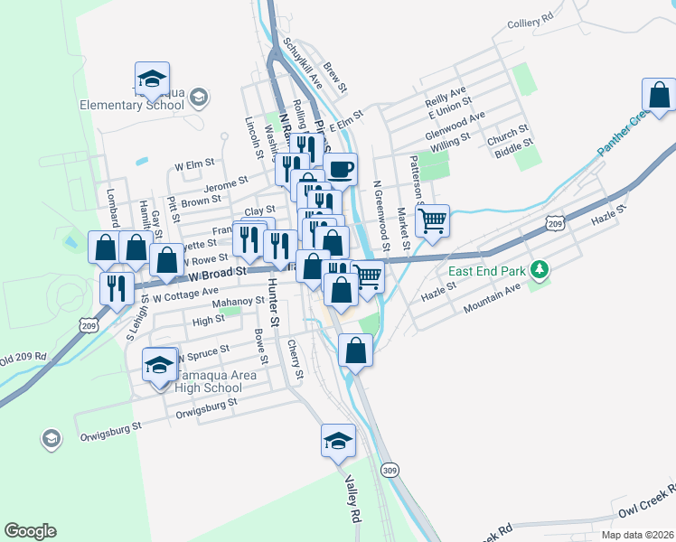 map of restaurants, bars, coffee shops, grocery stores, and more near in Tamaqua
