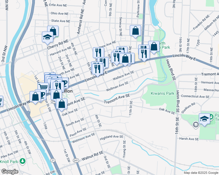 map of restaurants, bars, coffee shops, grocery stores, and more near 610 Wellman Avenue Southeast in Massillon