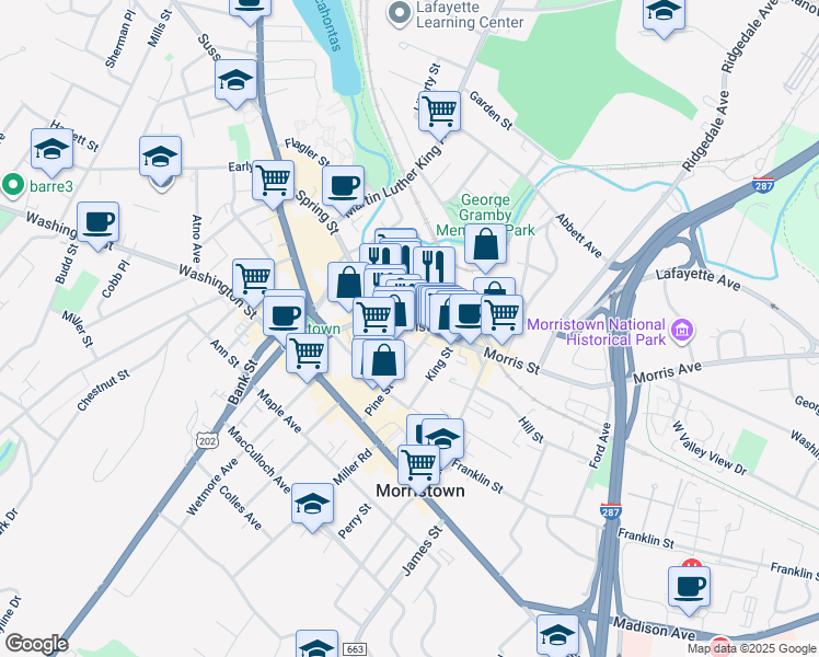 map of restaurants, bars, coffee shops, grocery stores, and more near County Road 510 in Morristown