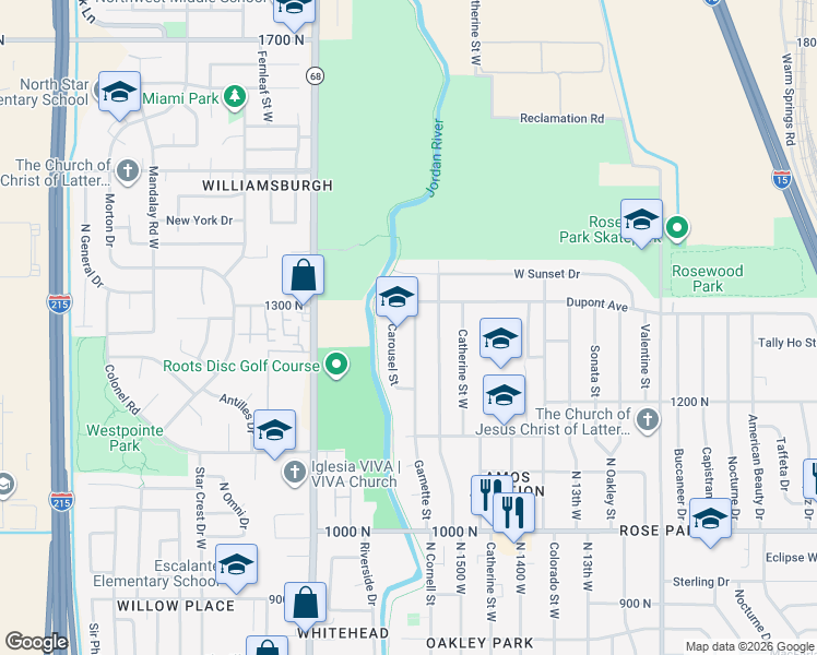 map of restaurants, bars, coffee shops, grocery stores, and more near 1297 North Garnette Circle in Salt Lake City