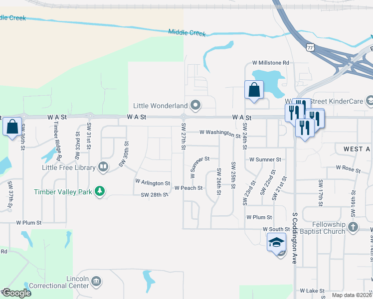 map of restaurants, bars, coffee shops, grocery stores, and more near 2700 West Shane Drive in Lincoln
