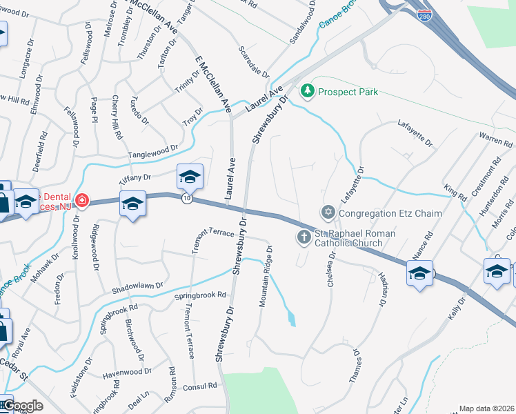 map of restaurants, bars, coffee shops, grocery stores, and more near 295 East Mount Pleasant Avenue in Livingston