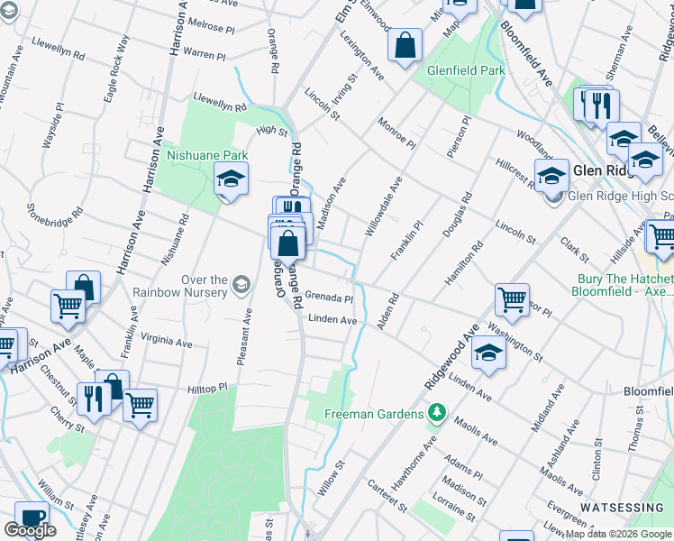 map of restaurants, bars, coffee shops, grocery stores, and more near 437 Washington Avenue in Montclair