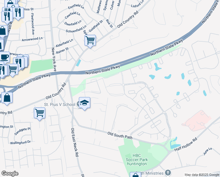 map of restaurants, bars, coffee shops, grocery stores, and more near 1026 Madeira Blvd in Melville