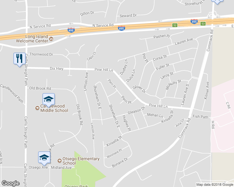 map of restaurants, bars, coffee shops, grocery stores, and more near 2 Aries Lane in Dix Hills