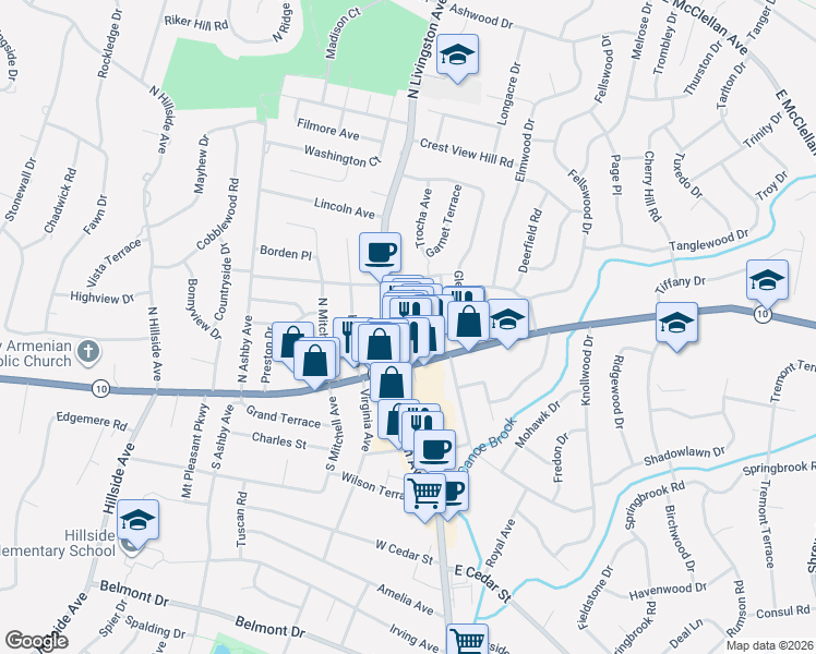 map of restaurants, bars, coffee shops, grocery stores, and more near 1120 Town Center Way in Livingston