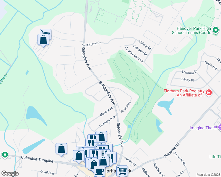 map of restaurants, bars, coffee shops, grocery stores, and more near 9 Kimberly Court in East Hanover