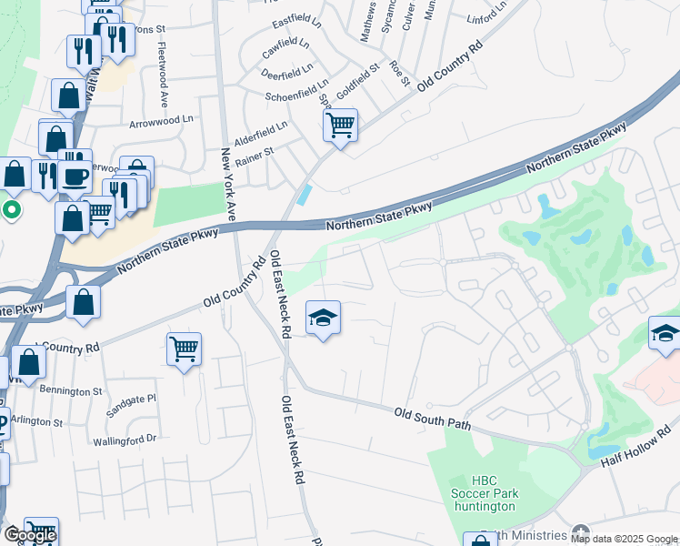 map of restaurants, bars, coffee shops, grocery stores, and more near 1239 Adriatic Drive in Melville
