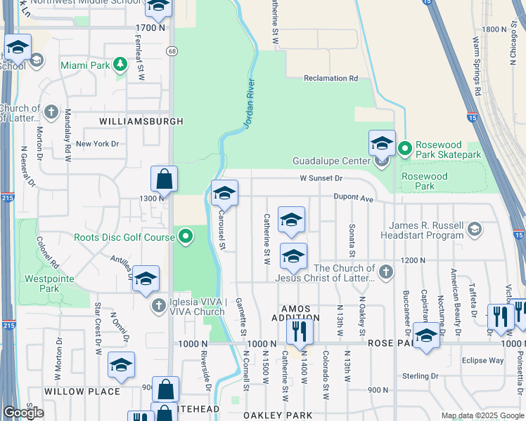 map of restaurants, bars, coffee shops, grocery stores, and more near 1290 Catherine Street West in Salt Lake City