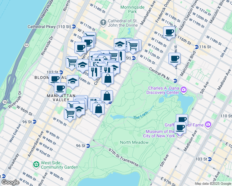 map of restaurants, bars, coffee shops, grocery stores, and more near in New York