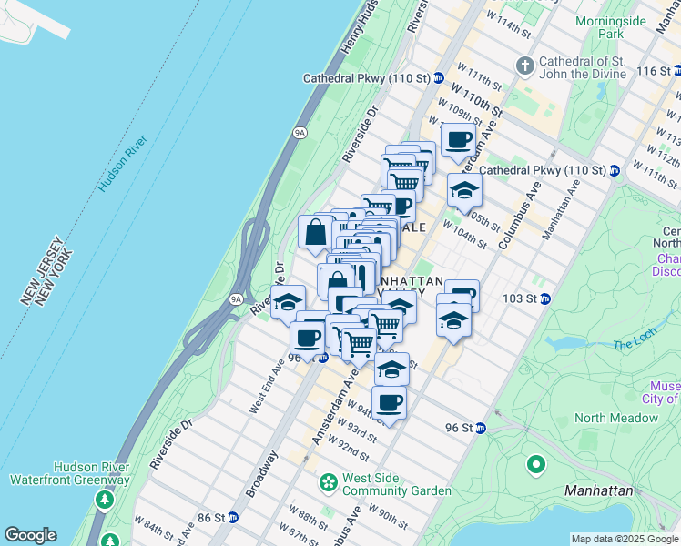 map of restaurants, bars, coffee shops, grocery stores, and more near in New York