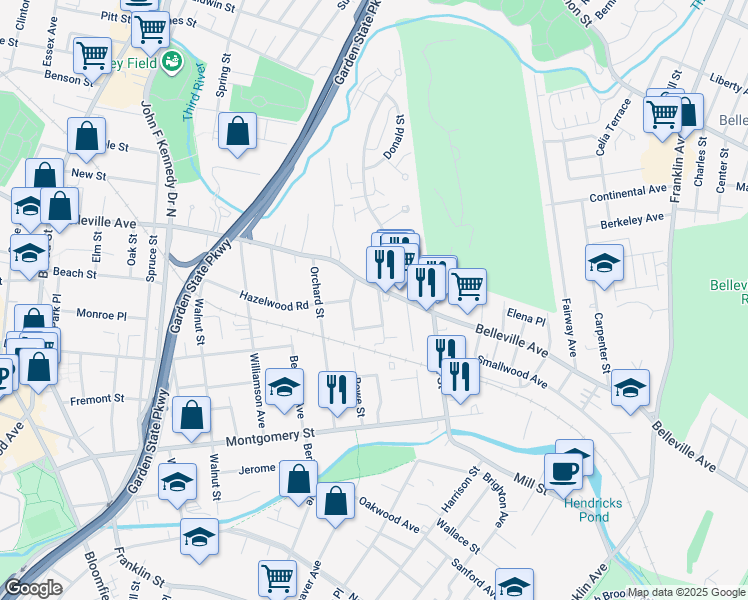 map of restaurants, bars, coffee shops, grocery stores, and more near 18 Davey Street in Bloomfield