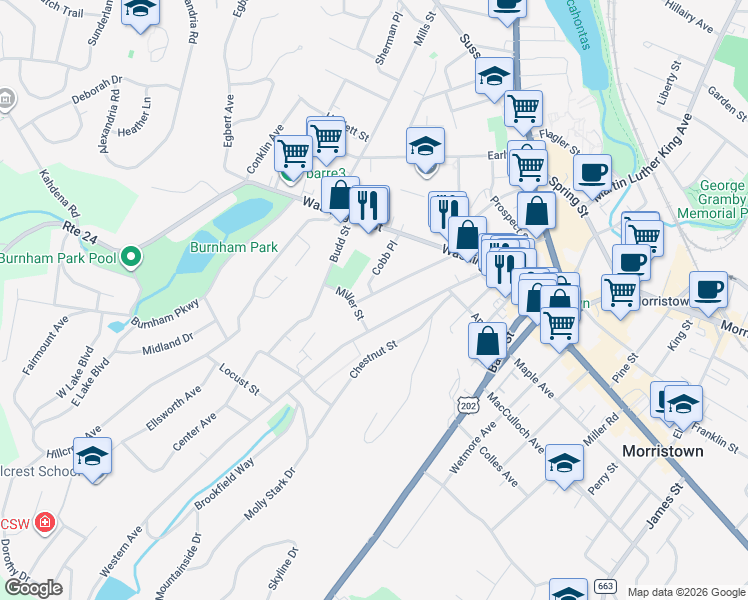 map of restaurants, bars, coffee shops, grocery stores, and more near 60 Phoenix Avenue in Morristown