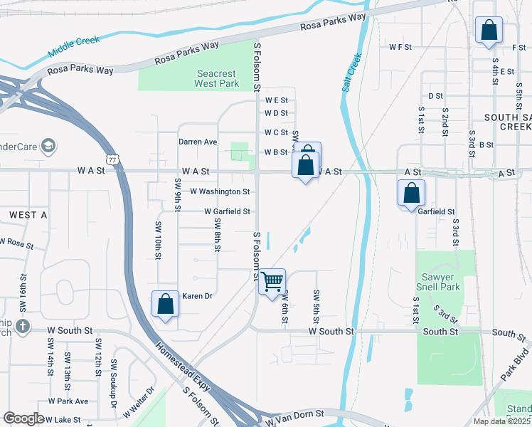 map of restaurants, bars, coffee shops, grocery stores, and more near 1610 South Folsom Street in Lincoln