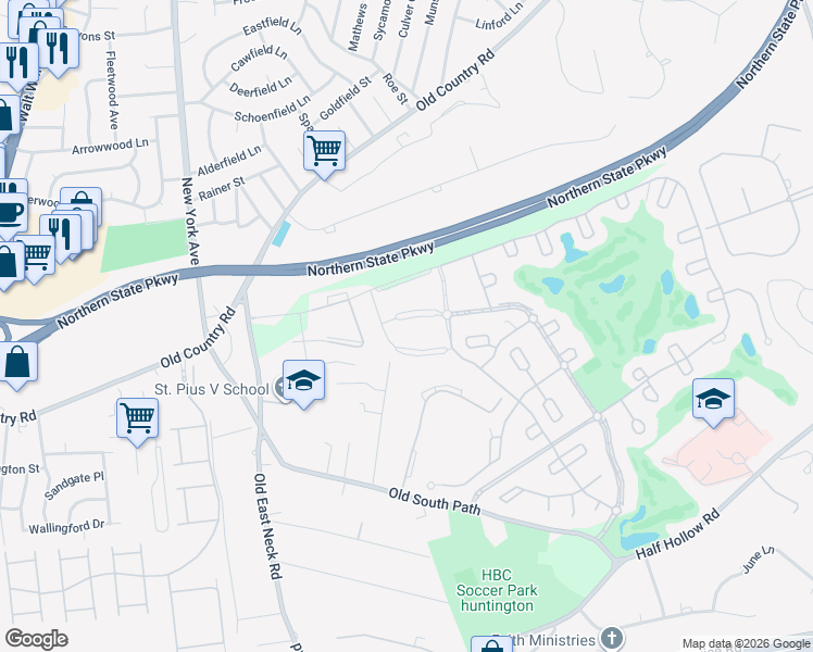 map of restaurants, bars, coffee shops, grocery stores, and more near 1026 Madeira Boulevard in Melville